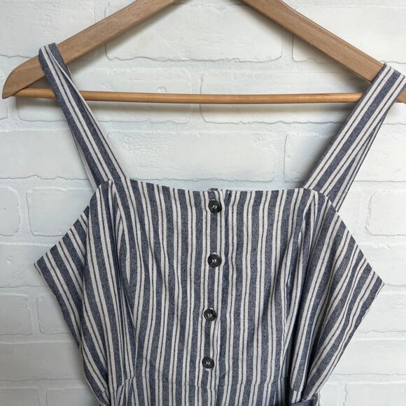 V by Violet Weekend Fit and Flare Button Blue Vertical Striped Pocket Dress -L - Picture 2 of 7